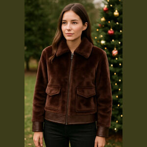 Love Token Women's Faux Fur Jacket. Front Zip, Pockets, Fully Lined. Size M